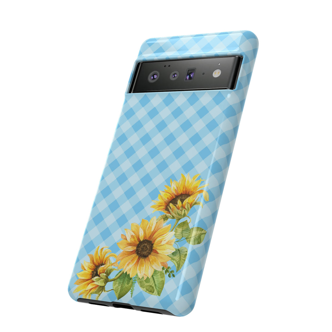 Blue Gingham Sunflower Phone Case