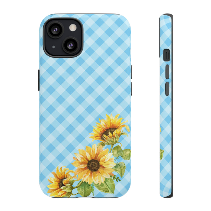 Blue Gingham Sunflower Phone Case