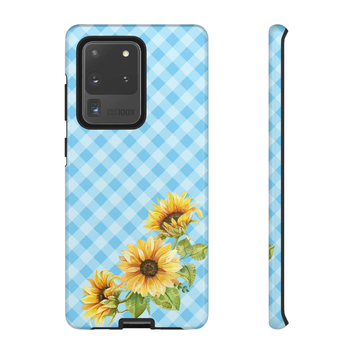 Blue Gingham Sunflower Phone Case