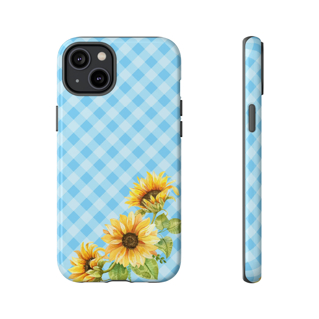 Blue Gingham Sunflower Phone Case