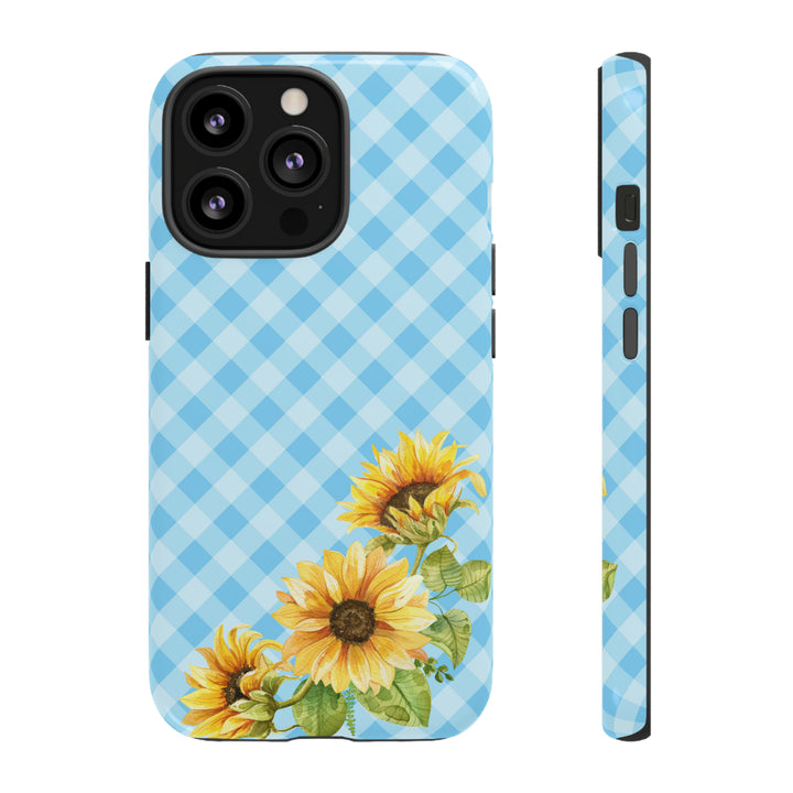 Blue Gingham Sunflower Phone Case