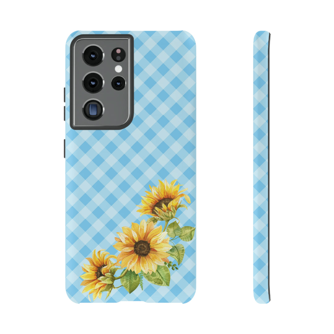 Blue Gingham Sunflower Phone Case