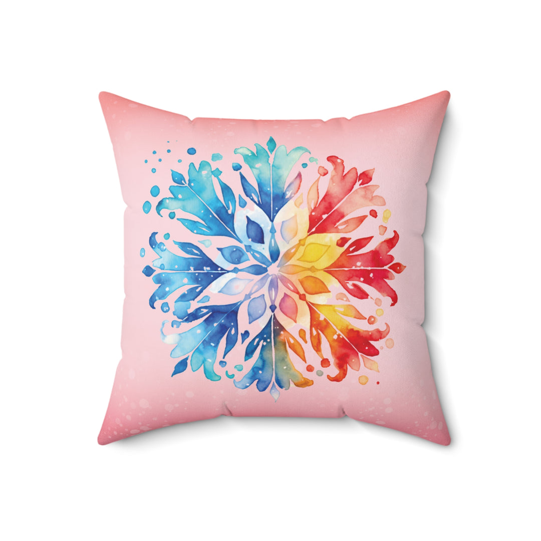 Rainbow Snowflake Icy Pink Winter Throw Pillow