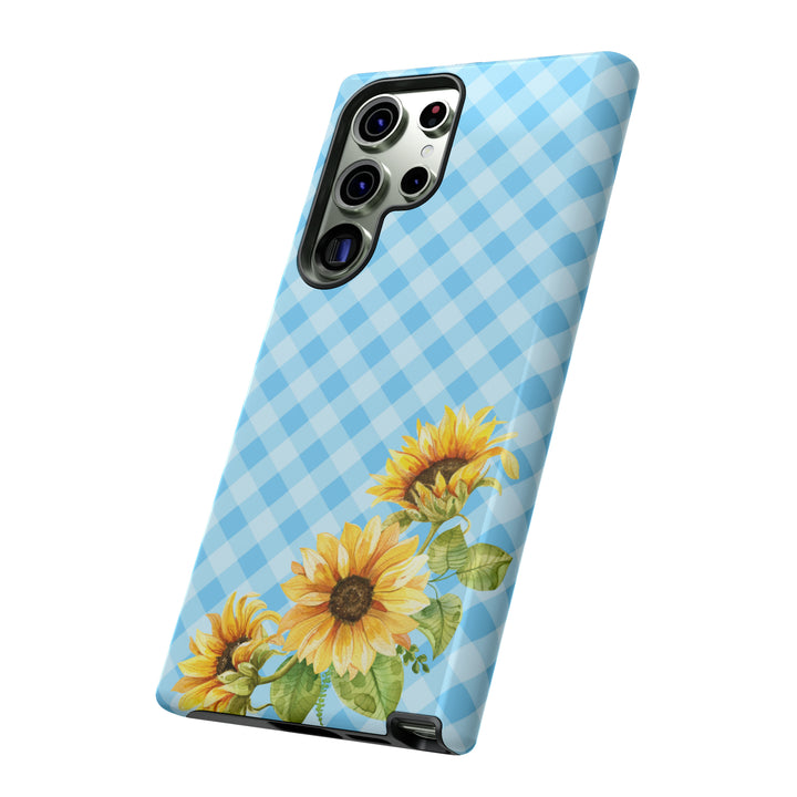 Blue Gingham Sunflower Phone Case