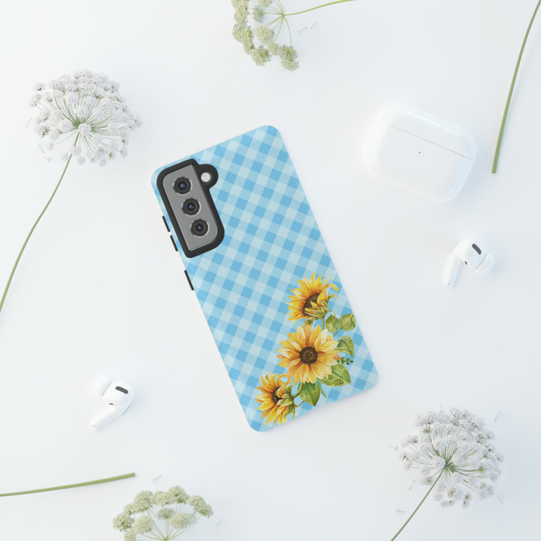 Blue Gingham Sunflower Phone Case