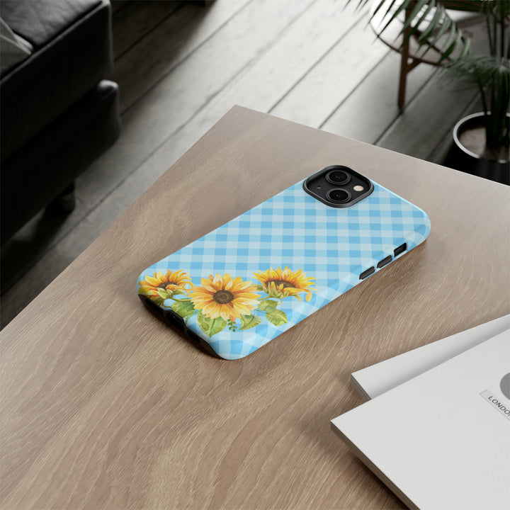 Blue Gingham Sunflower Phone Case