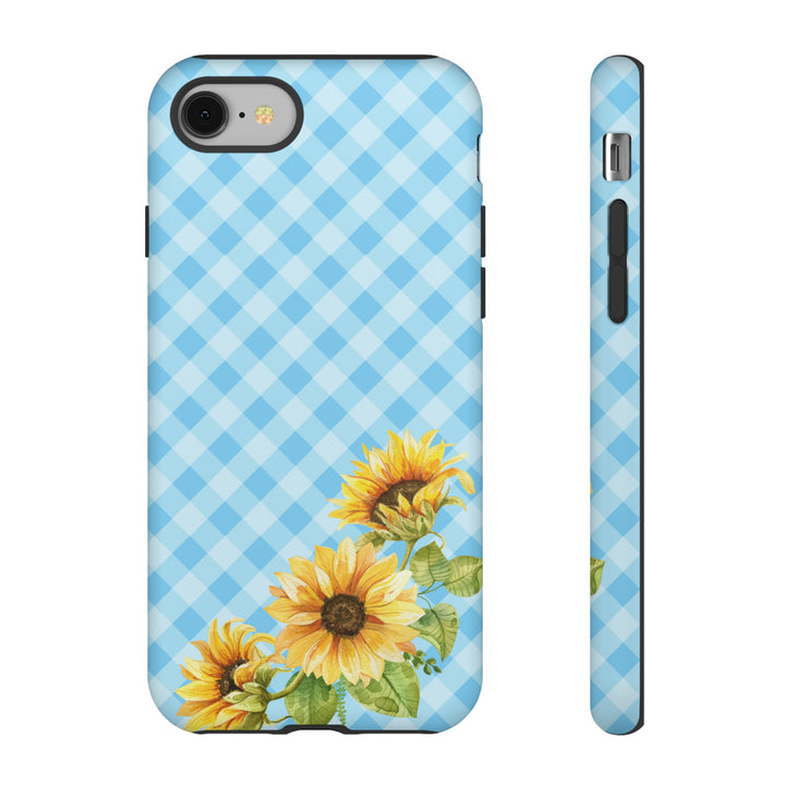 Blue Gingham Sunflower Phone Case