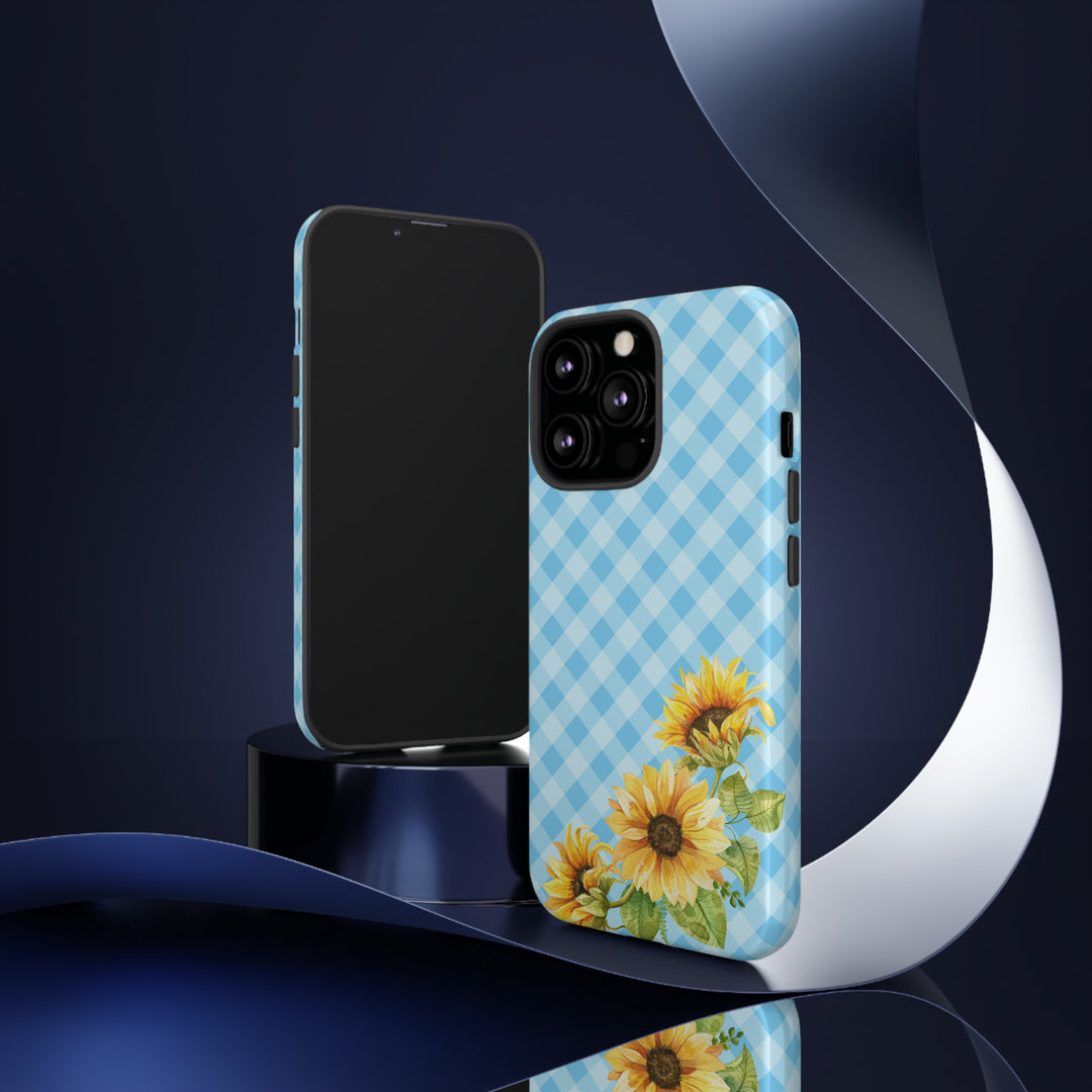 Blue Gingham Sunflower Phone Case