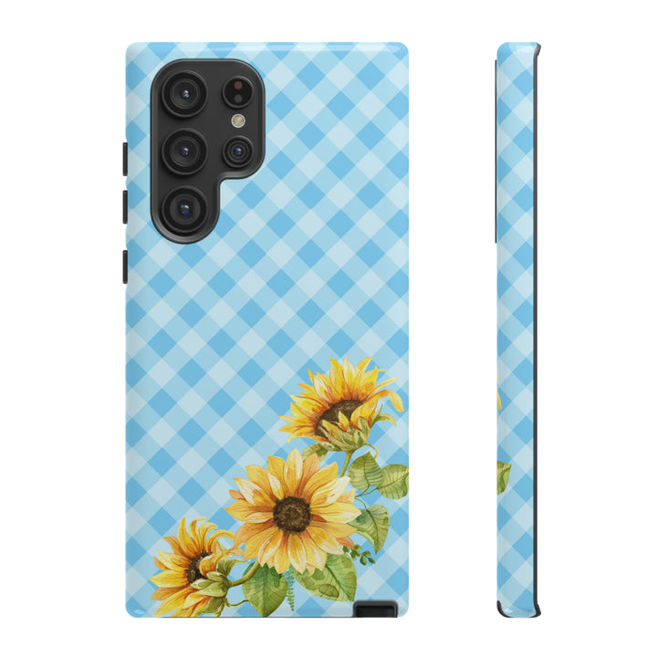 Blue Gingham Sunflower Phone Case