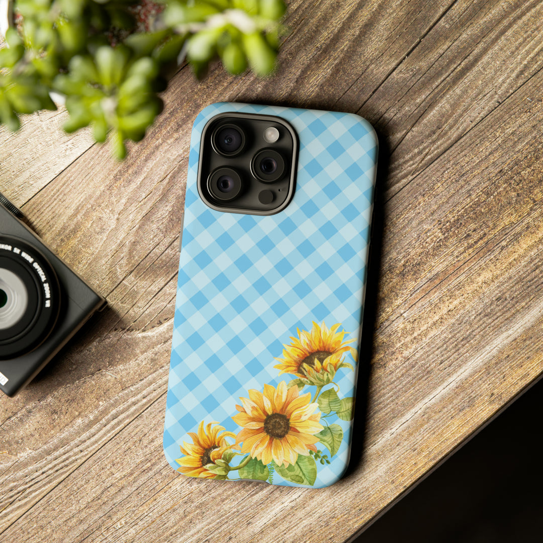 Blue Gingham Sunflower Phone Case