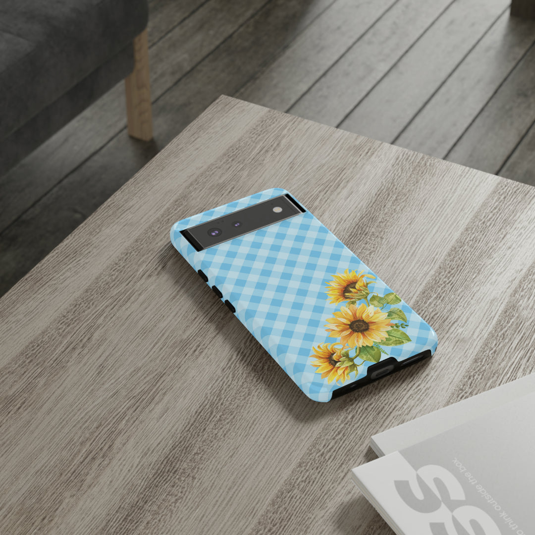 Blue Gingham Sunflower Phone Case