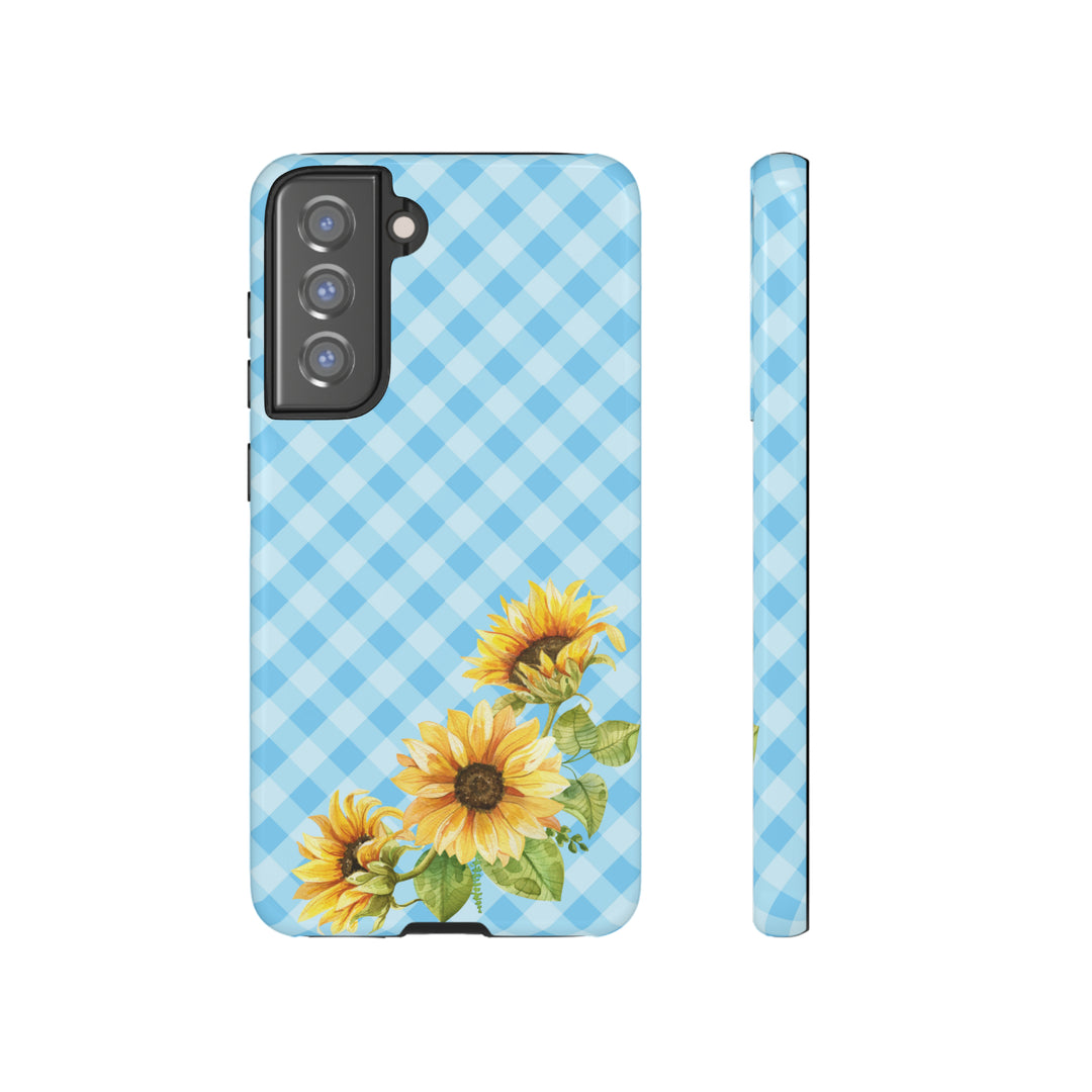 Blue Gingham Sunflower Phone Case