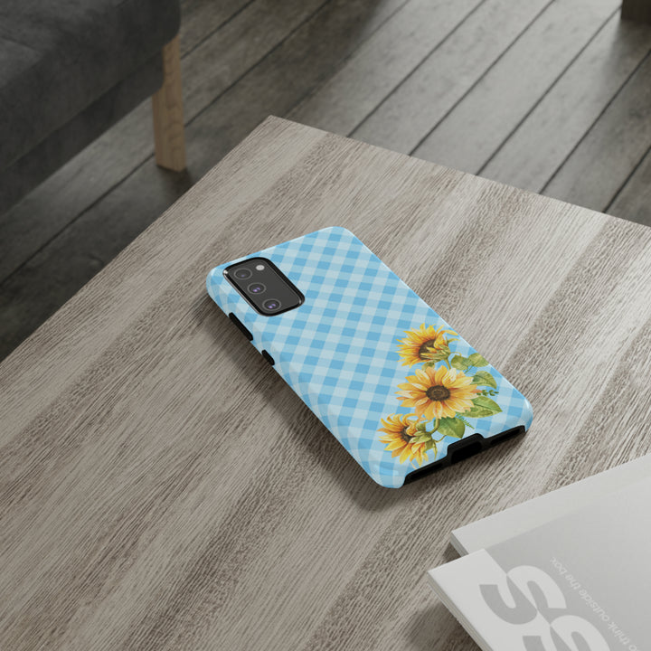 Blue Gingham Sunflower Phone Case