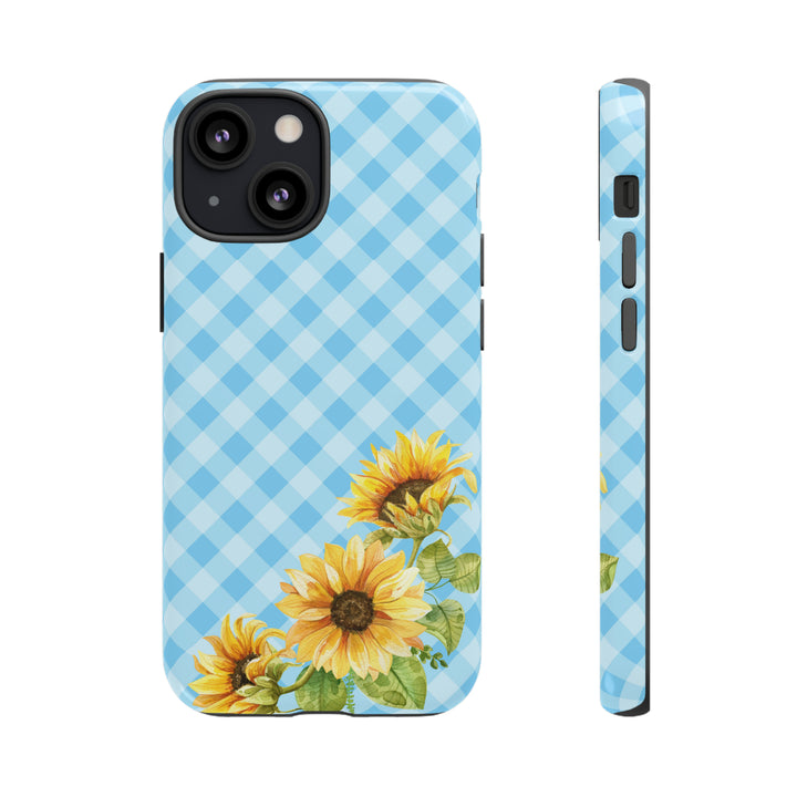 Blue Gingham Sunflower Phone Case