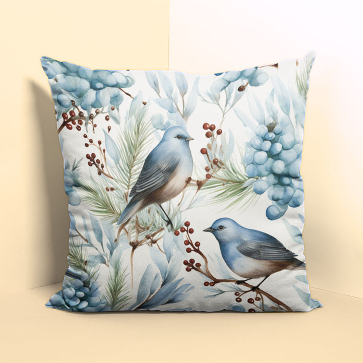 Icy Bluebird Pattern Winter Decorative Throw Pillow