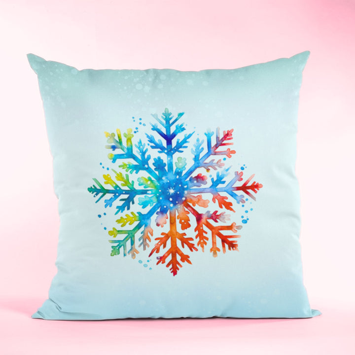 Rainbow Snowflake Icy Blue Winter Throw Pillow