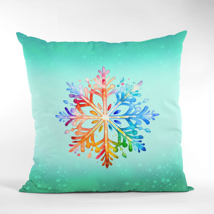 Rainbow Snowflake Icy Green Winter Throw Pillow