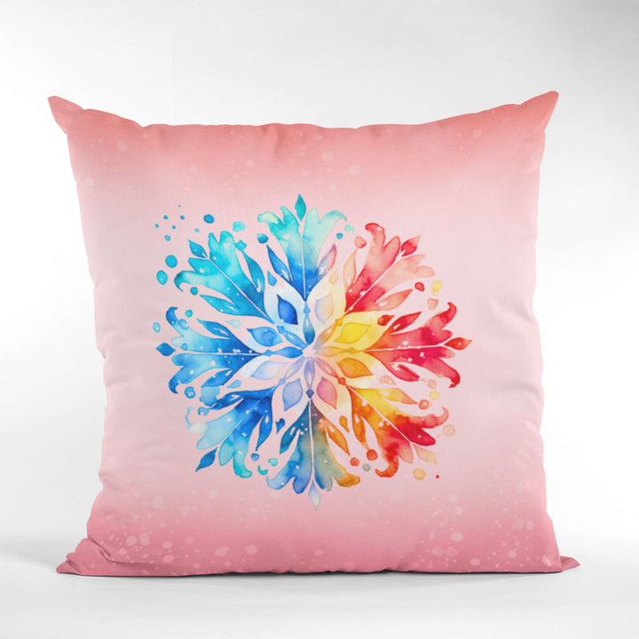 Rainbow Snowflake Icy Pink Winter Throw Pillow