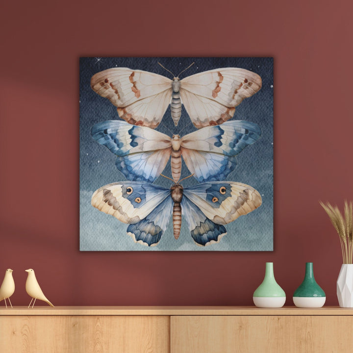 Trio of Moths in the Night Sky | Canvas Artwork