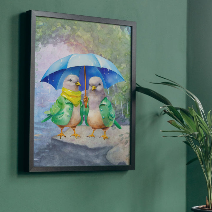 Two Doves Under An Umbrella Silly Poster Art