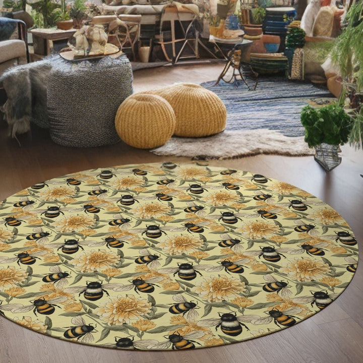 Vintage Bees Round Area Rug