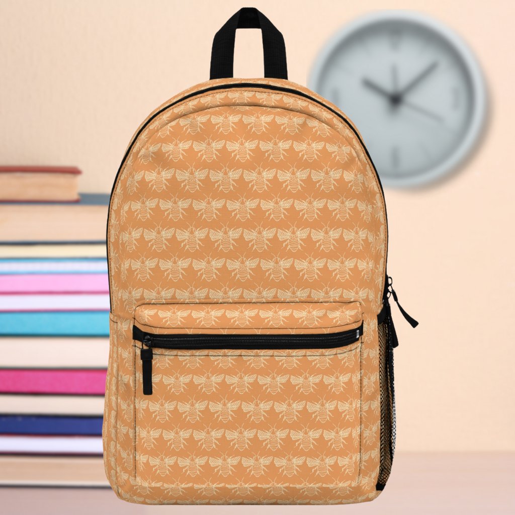 Fun Orange Bee Patterned Backpack Idylissa