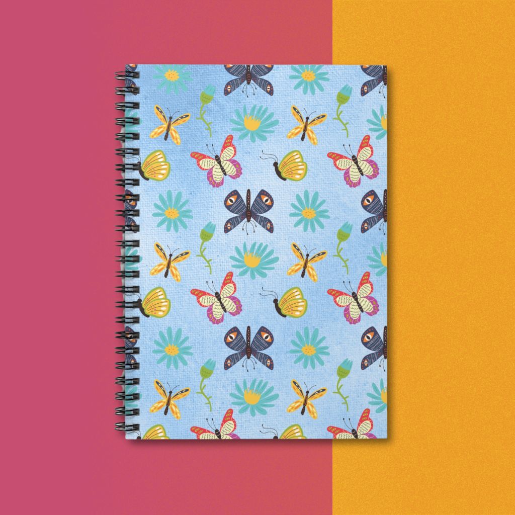 Whimsical Blooms and Butterflies - 8"x6" Spiral Notebook Idylissa