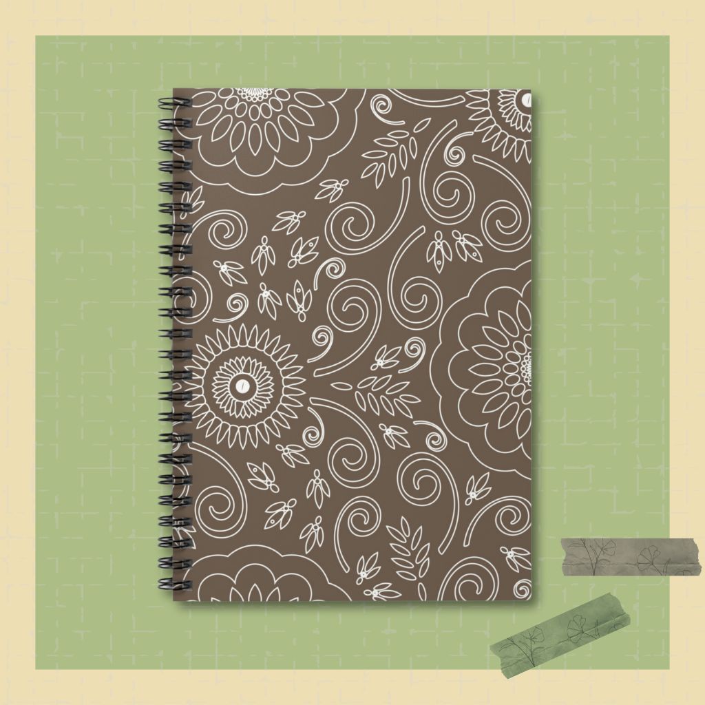 Garden Doodle Dreams - Brown 8"x6" Spiral Notebook Idylissa