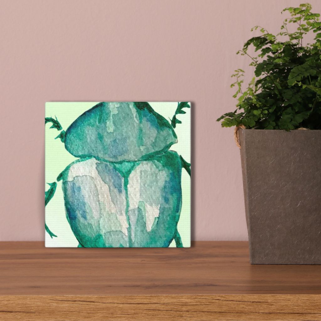 Green Beetle Mini Canvas Artwork-  6 inch Color Pop Series Idylissa