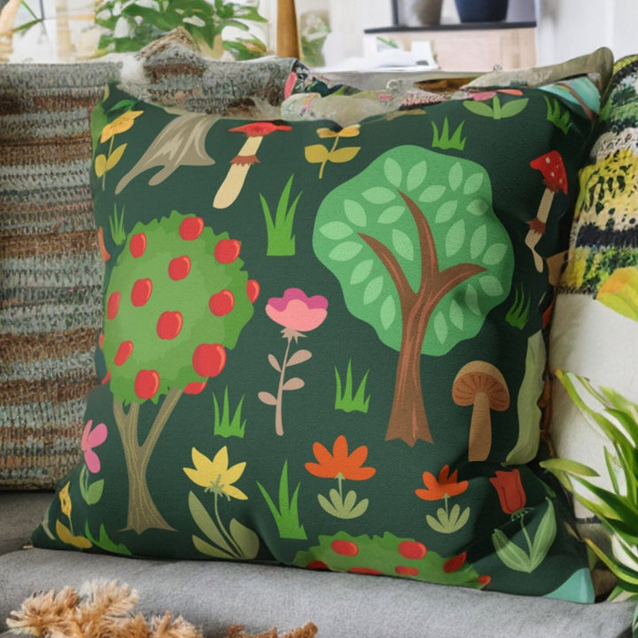 Whimsical Walk Through The Mushroom Forest Throw Pillow