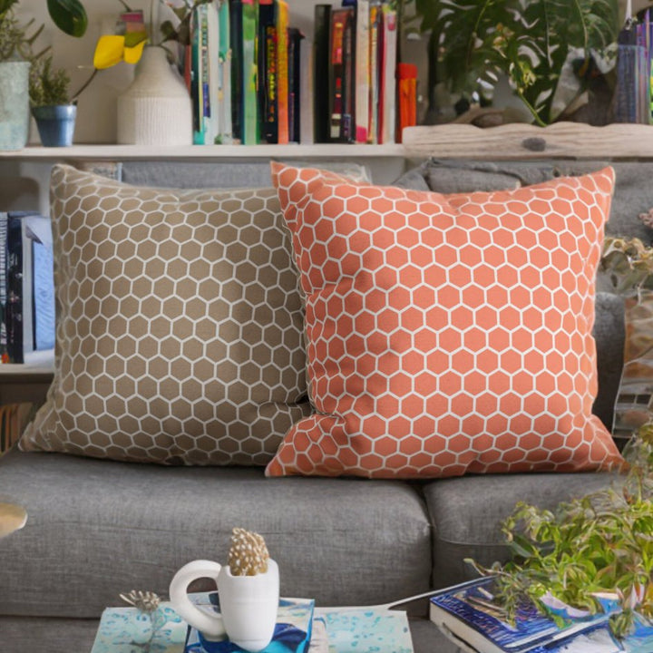 Honeycomb Reversible Coordinating Throw Pillow Orange/Brown