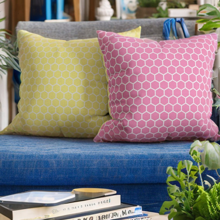 Honeycomb Reversible Coordinating Throw Pillow - Pink/Yellow