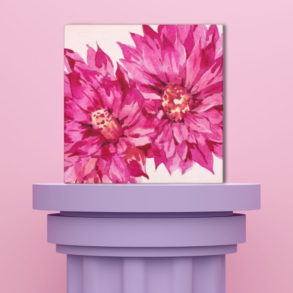 Hot Pink Flowers Mini Canvas Artwork - 6 inch Color Pop Series Idylissa