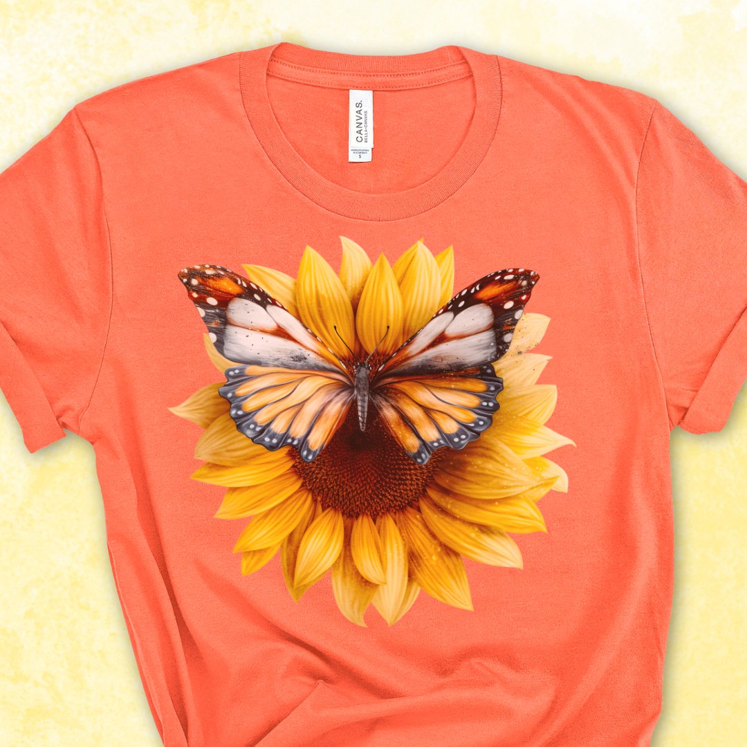 Open Butterfly Sunflower Classic Graphic Tee - SIX COLORS