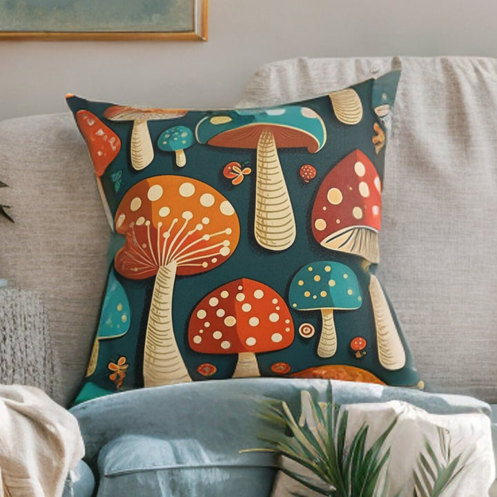 Tiptoeing Through The Mushrooms - Retro Fun Throw Pillow