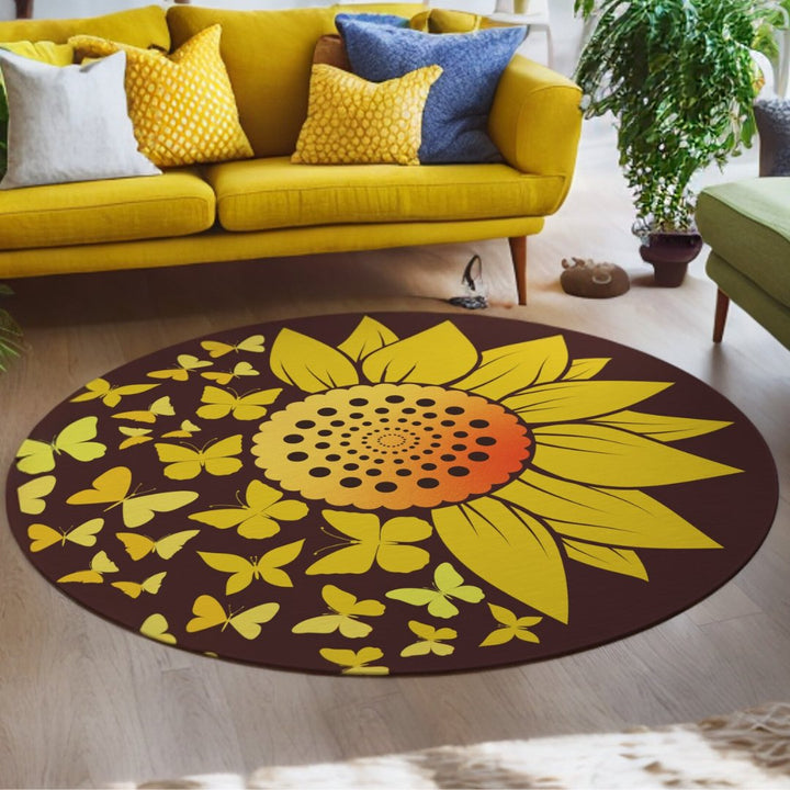 Sunflower Butterflies Take Flight 5 Foot Round Area Rug