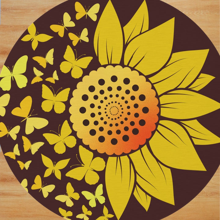 Sunflower Butterflies Take Flight 5 Foot Round Area Rug